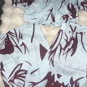 Blue and Maroon Patterned Two-Piece Set